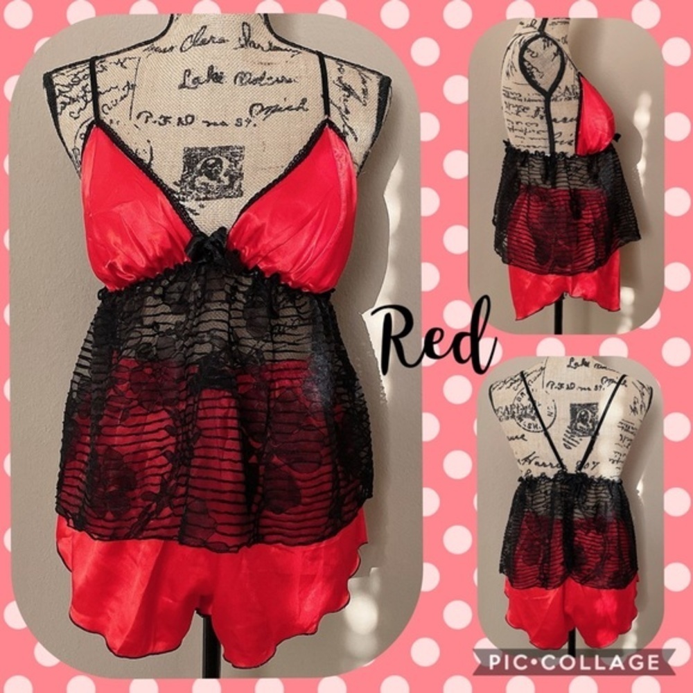 New Satin Silk-Like Lace PJs Set Assorted Color​ - Picture 2 of 8